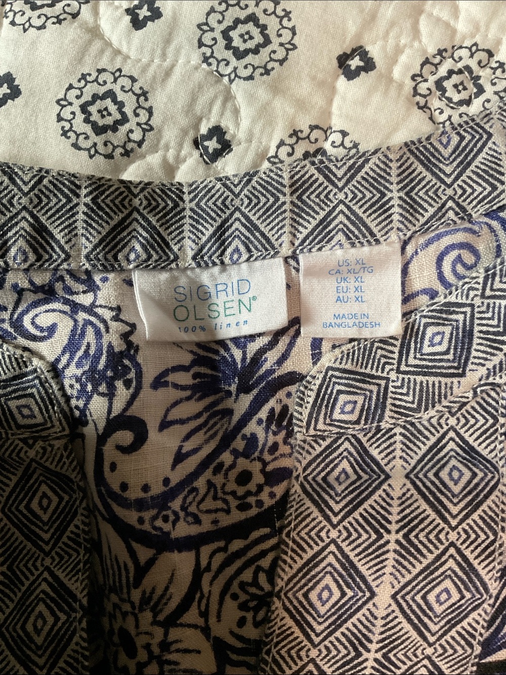 Sigrid Olsen Blue White Linen Tunic Blouse XL - Picture 3 of 8